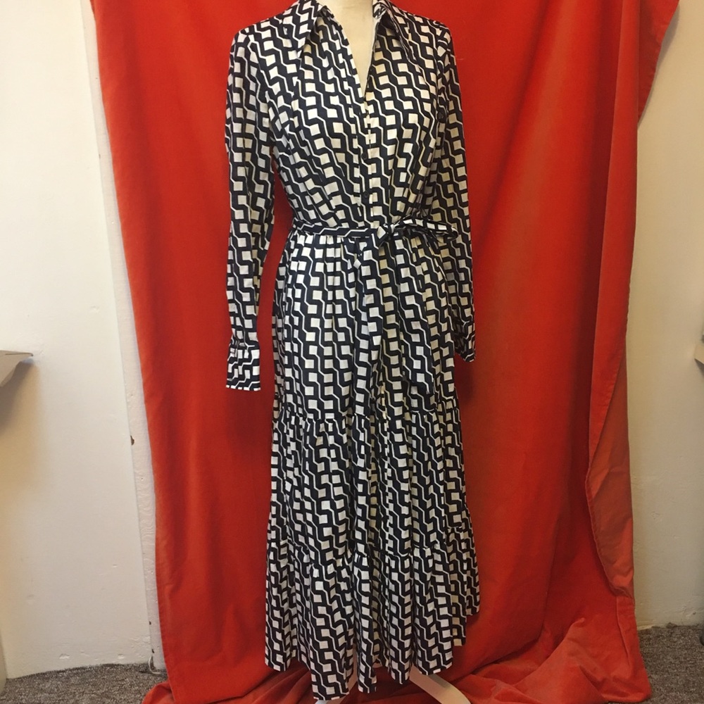 Boden cotton maxi shirt dress blue graphic size 4